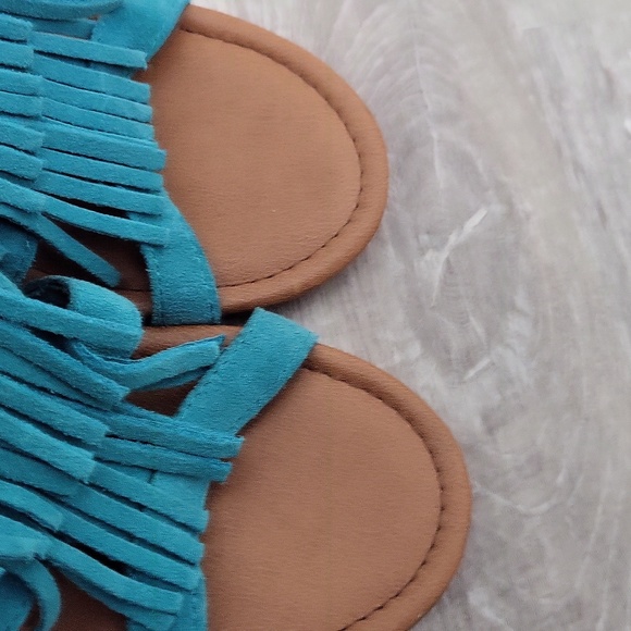 MINNETONKA Women's Sandals Suede Fringe Wedge wedge Turquoise  Size 6 - Picture 9 of 11